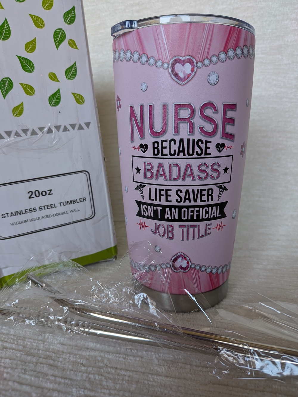 Nurse Life 20oz Pink Stainless Tumbler Double Walled Funny Saying With Straws - Picture 2 of 8